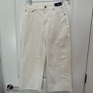 Abercrombie Curve Love Crop Wide Leg Jeans | Wht Denim | Raw Hem | Size 25 Short